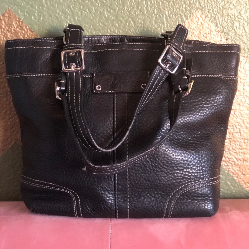 Coach medium sized black leather tote